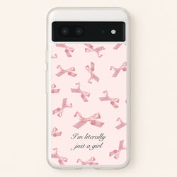 I'm Literally Just A Girl Bows Pattern  - Clean Girl Aesthetic Phone Case for Google Pixel 7