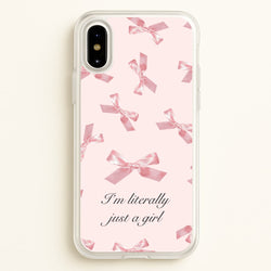 I'm Literally Just A Girl Bows Pattern  - Clean Girl Aesthetic Phone Case for iPhone X / XS