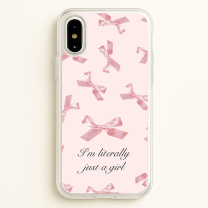 I'm Literally Just A Girl Bows Pattern  - Clean Girl Aesthetic Phone Case for iPhone X / XS