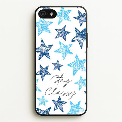 Stay Classy Blue Stars Pattern  - Clean Girl Aesthetic Phone Case for iPhone 5 / 5s / SE 2016