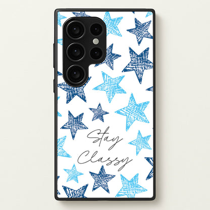 Stay Classy Blue Stars Pattern  - Clean Girl Aesthetic Phone Case for Galaxy S24 Ultra