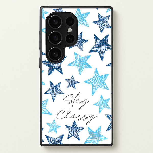 Stay Classy Blue Stars Pattern  - Clean Girl Aesthetic Phone Case for Galaxy S24 Ultra