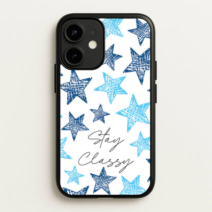 Stay Classy Blue Stars Pattern  - Clean Girl Aesthetic Phone Case for iPhone 12 Mini