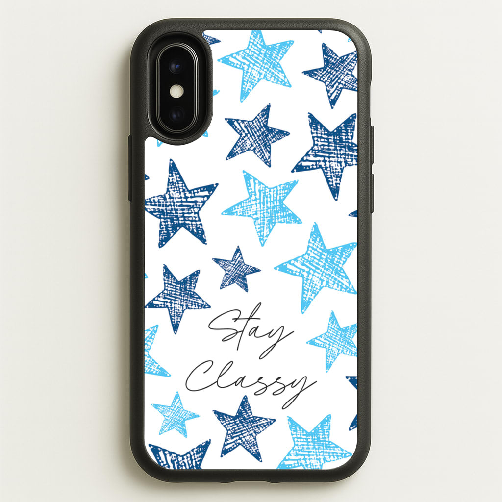 Stay Classy Blue Stars Pattern  - Clean Girl Aesthetic Phone Case for iPhone X / XS