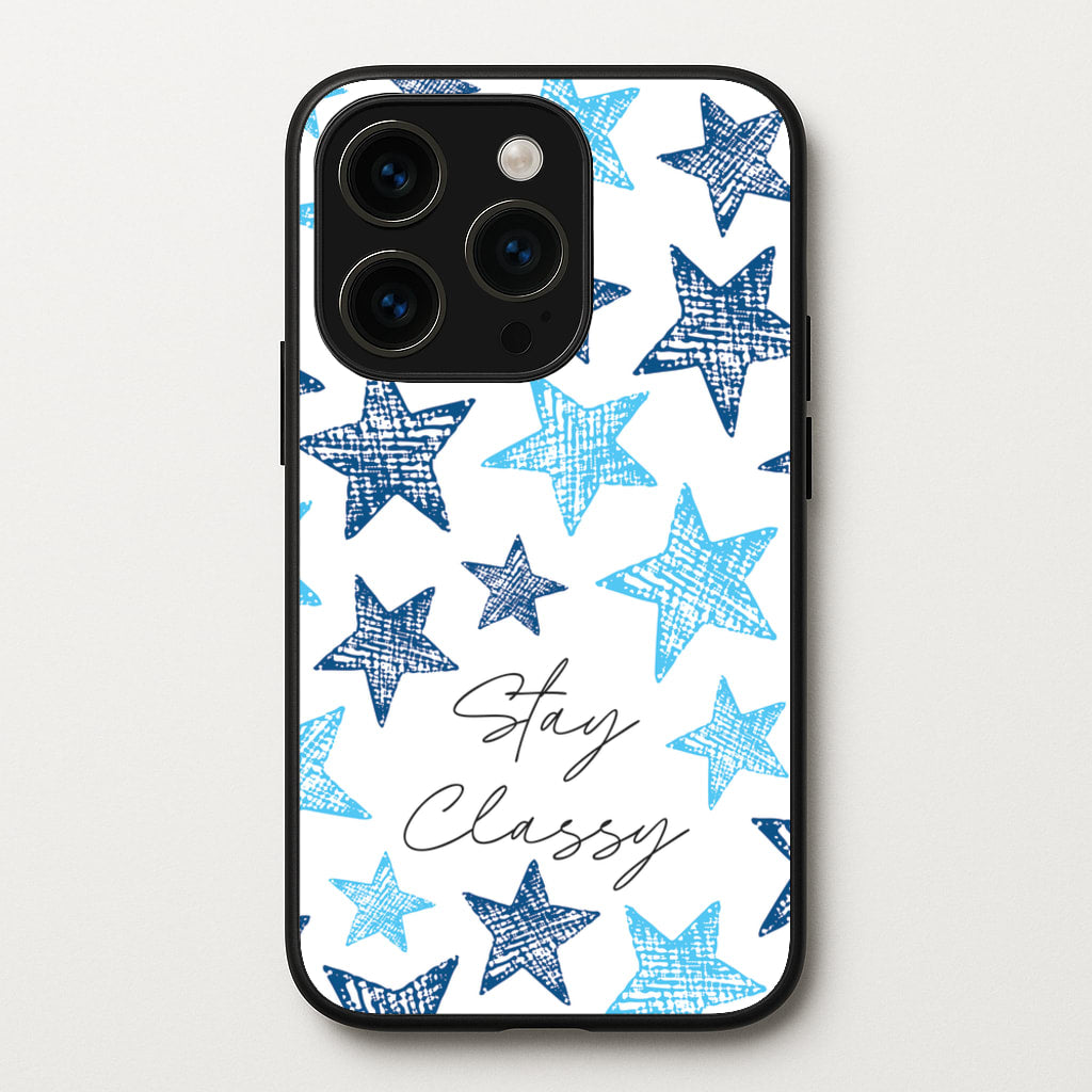 Stay Classy Blue Stars Pattern  - Clean Girl Aesthetic Phone Case for iPhone 14 Pro