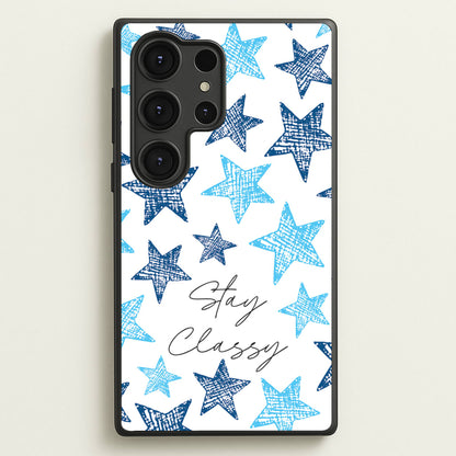 Stay Classy Blue Stars Pattern  - Clean Girl Aesthetic Phone Case for Galaxy S25 Ultra