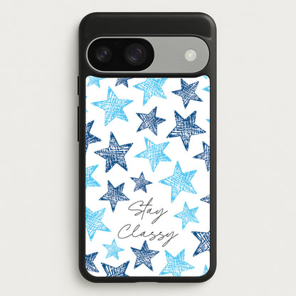 Stay Classy Blue Stars Pattern  - Clean Girl Aesthetic Phone Case for Google Pixel 9 / 9 Pro