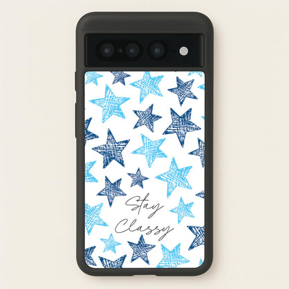Stay Classy Blue Stars Pattern  - Clean Girl Aesthetic Phone Case for Google Pixel 7 Pro