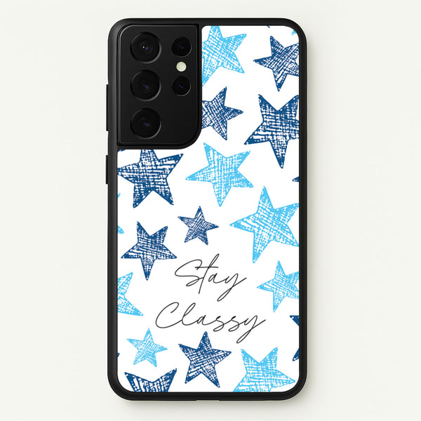 Stay Classy Blue Stars Pattern  - Clean Girl Aesthetic Phone Case for Galaxy S21 Ultra