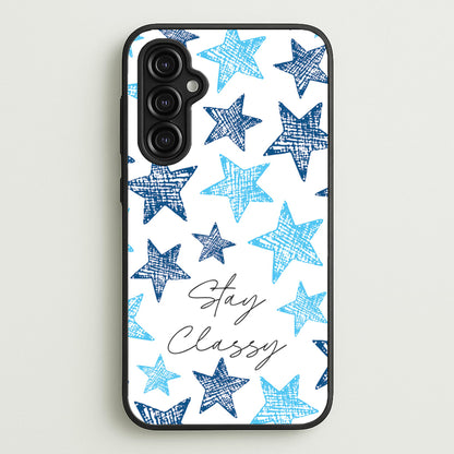 Stay Classy Blue Stars Pattern  - Clean Girl Aesthetic Phone Case for Galaxy A14