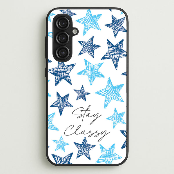 Stay Classy Blue Stars Pattern  - Clean Girl Aesthetic Phone Case for Galaxy S23FE
