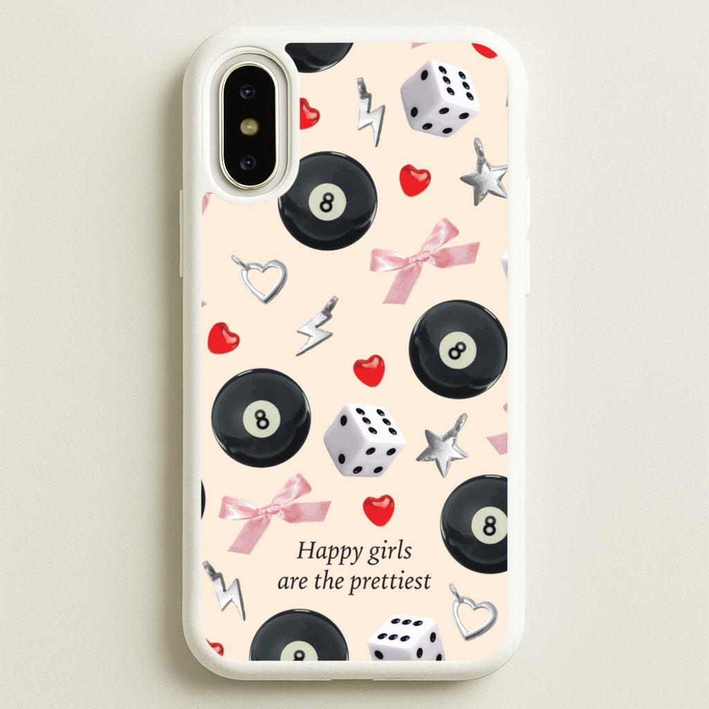 Happy Girls Are The Prettiest Pattern  - Clean Girl Aesthetic Phone Case for iPhone X / XS