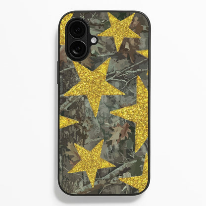 Camo And Glitter Stars Pattern  - Clean Girl Aesthetic Phone Case for iPhone 16 Plus