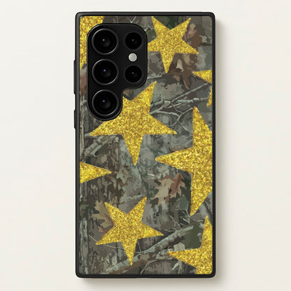 Camo And Glitter Stars Pattern  - Clean Girl Aesthetic Phone Case for Galaxy S24 Ultra