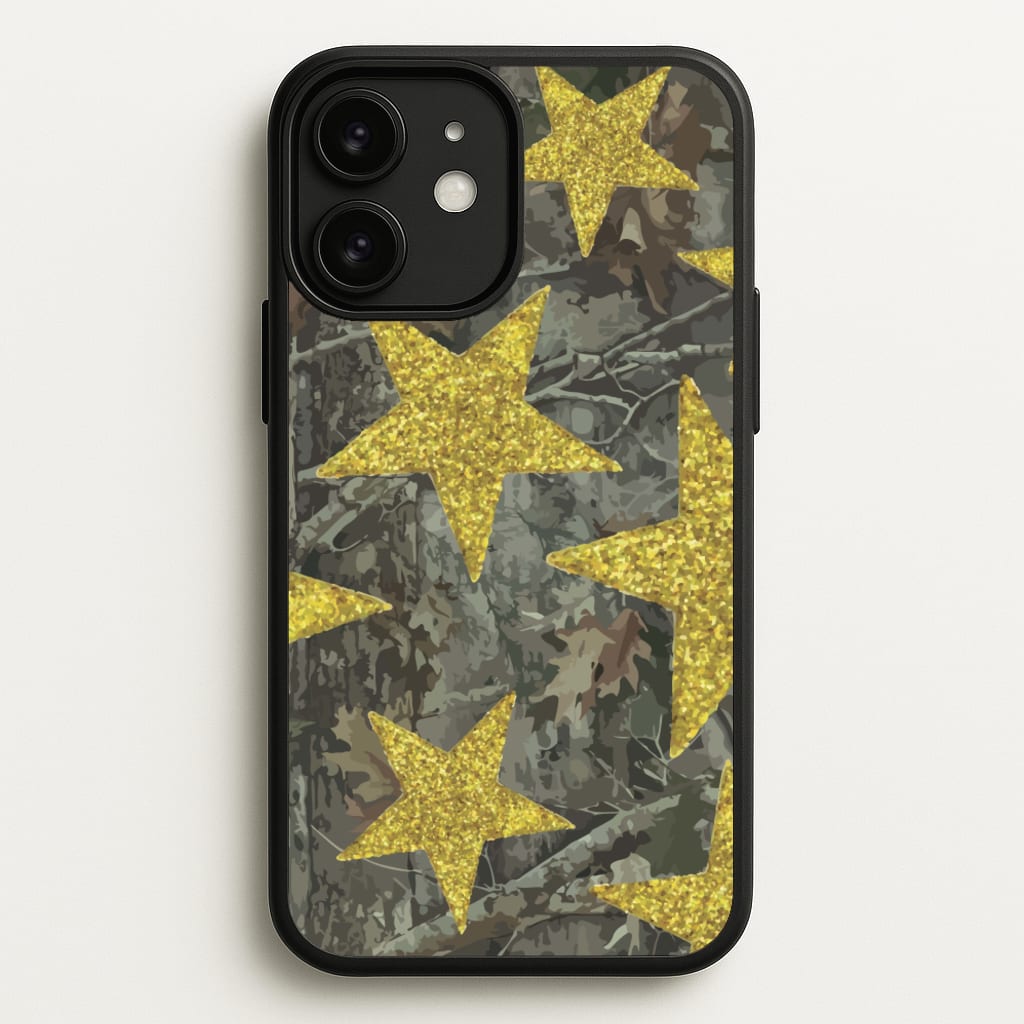 Camo And Glitter Stars Pattern  - Clean Girl Aesthetic Phone Case for iPhone 11