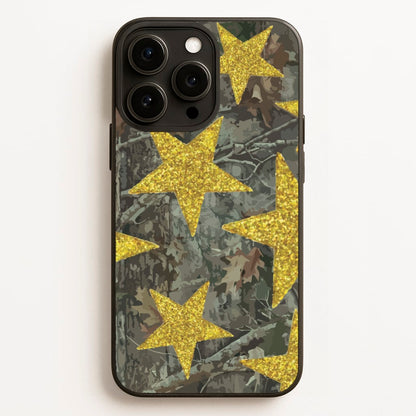 Camo And Glitter Stars Pattern  - Clean Girl Aesthetic Phone Case for iPhone 12 Pro Max