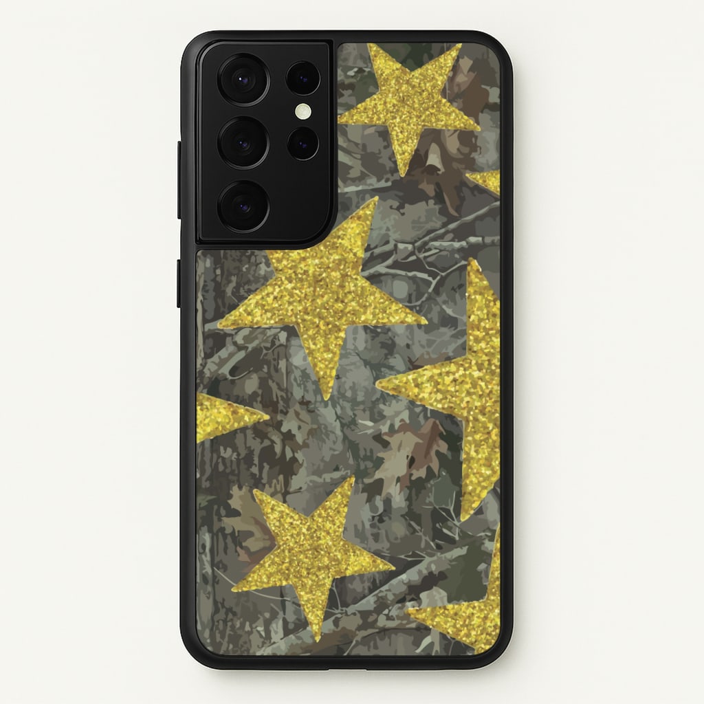 Camo And Glitter Stars Pattern  - Clean Girl Aesthetic Phone Case for Galaxy S21 Ultra