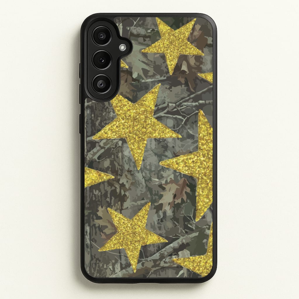 Camo And Glitter Stars Pattern  - Clean Girl Aesthetic Phone Case for Galaxy A36