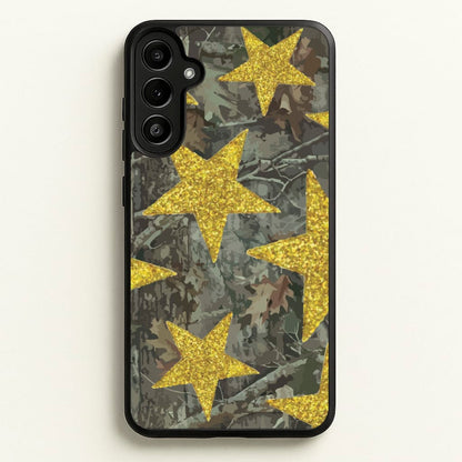 Camo And Glitter Stars Pattern  - Clean Girl Aesthetic Phone Case for Galaxy A36