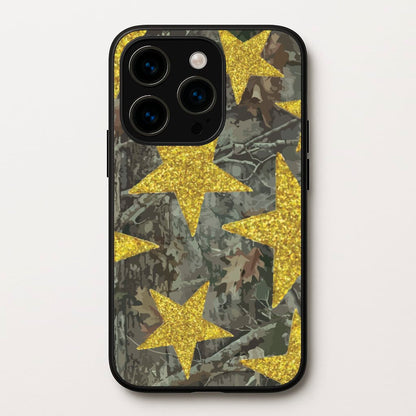 Camo And Glitter Stars Pattern  - Clean Girl Aesthetic Phone Case for iPhone 15 Pro Max
