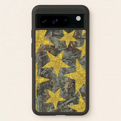 Camo And Glitter Stars Pattern  - Clean Girl Aesthetic Phone Case for Google Pixel 8 Pro