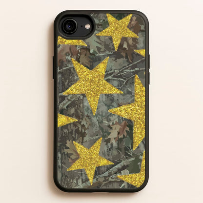 Camo And Glitter Stars Pattern  - Clean Girl Aesthetic Phone Case for iPhone 6 / 7 / 8 / SE