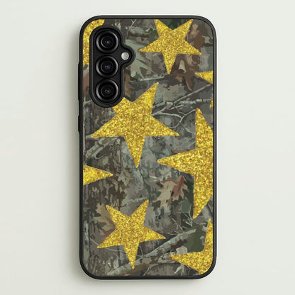 Camo And Glitter Stars Pattern  - Clean Girl Aesthetic Phone Case for Galaxy A14