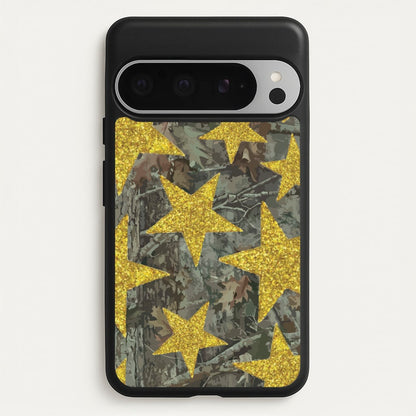 Camo And Glitter Stars Pattern  - Clean Girl Aesthetic Phone Case for Google Pixel 9 Pro XL