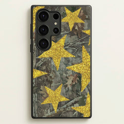 Camo And Glitter Stars Pattern  - Clean Girl Aesthetic Phone Case for Galaxy S25 Ultra