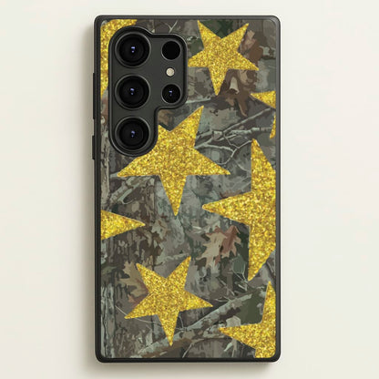 Camo And Glitter Stars Pattern  - Clean Girl Aesthetic Phone Case for Galaxy S25 Ultra