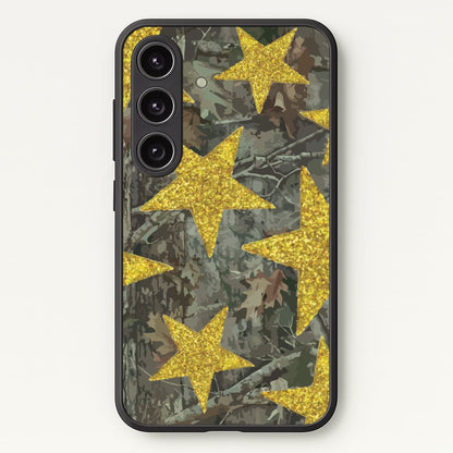 Camo And Glitter Stars Pattern  - Clean Girl Aesthetic Phone Case for Galaxy S24FE