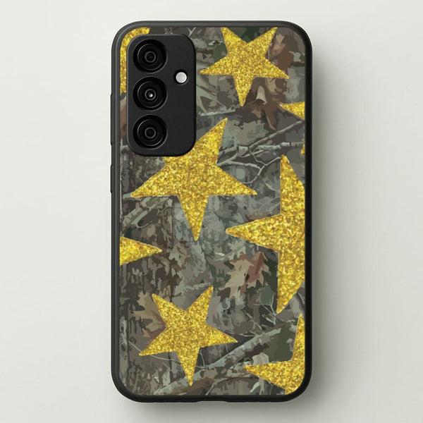 Camo And Glitter Stars Pattern  - Clean Girl Aesthetic Phone Case for Galaxy A35