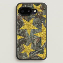 Camo And Glitter Stars Pattern  - Clean Girl Aesthetic Phone Case for Google Pixel 9a