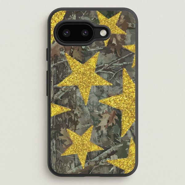 Camo And Glitter Stars Pattern  - Clean Girl Aesthetic Phone Case for Google Pixel 9a