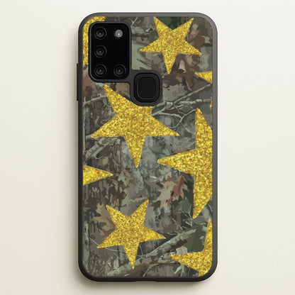 Camo And Glitter Stars Pattern  - Clean Girl Aesthetic Phone Case for Galaxy A21s
