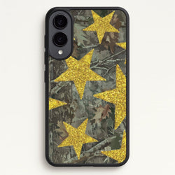 Camo And Glitter Stars Pattern  - Clean Girl Aesthetic Phone Case for Galaxy S25 Edge