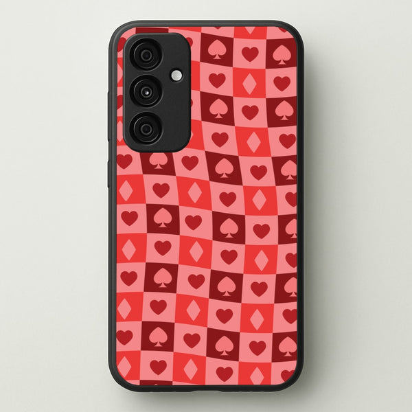 Card Suits Pattern Red  - Clean Girl Aesthetic Phone Case for Galaxy A55