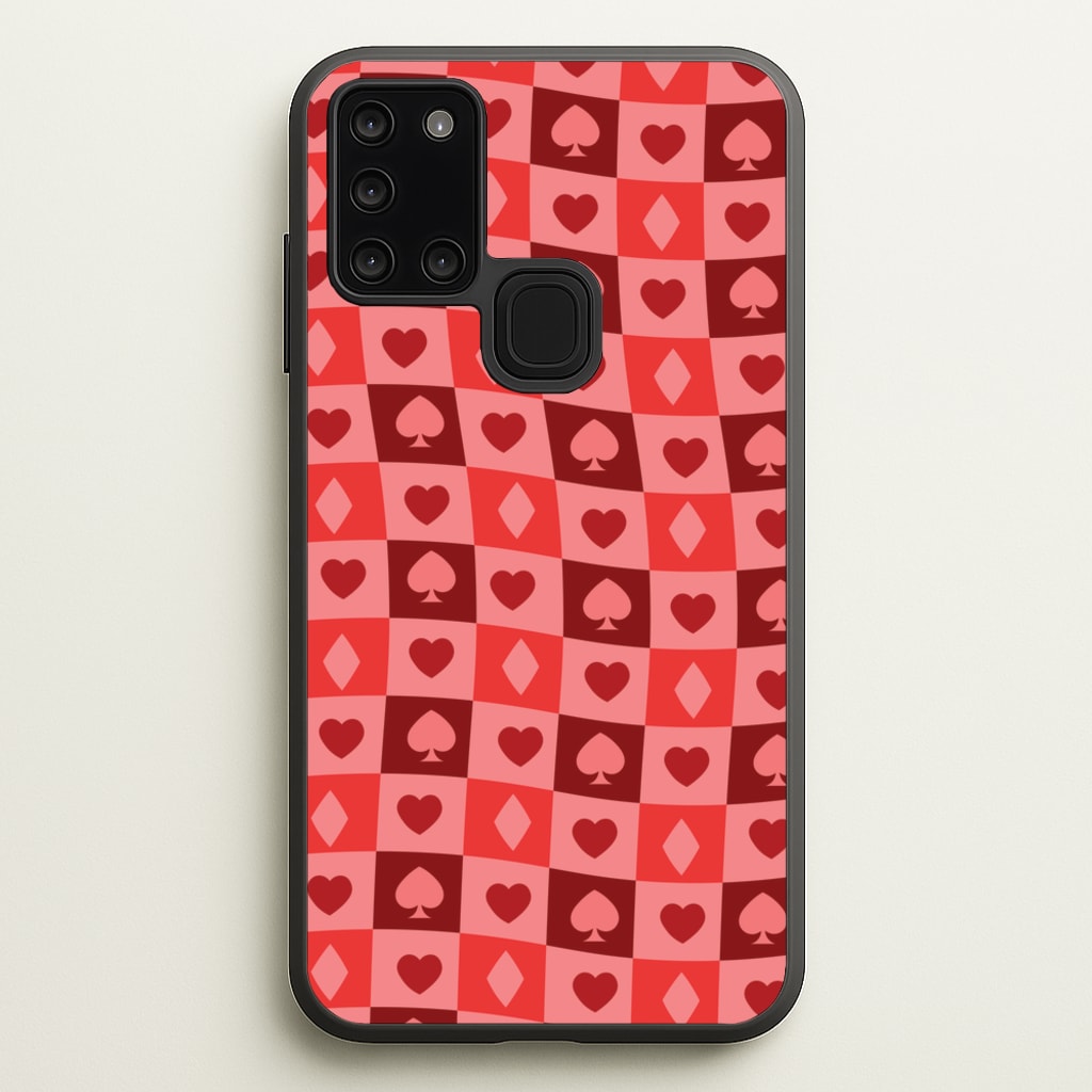 Card Suits Pattern Red  - Clean Girl Aesthetic Phone Case for Galaxy A21s