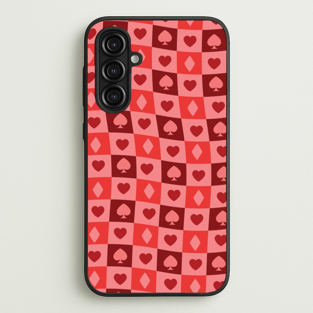 Card Suits Pattern Red  - Clean Girl Aesthetic Phone Case for Galaxy A16
