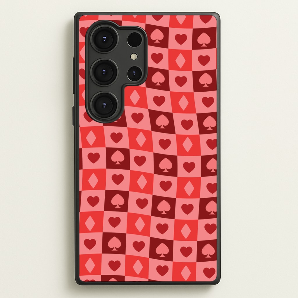 Card Suits Pattern Red  - Clean Girl Aesthetic Phone Case for Galaxy S25 Ultra