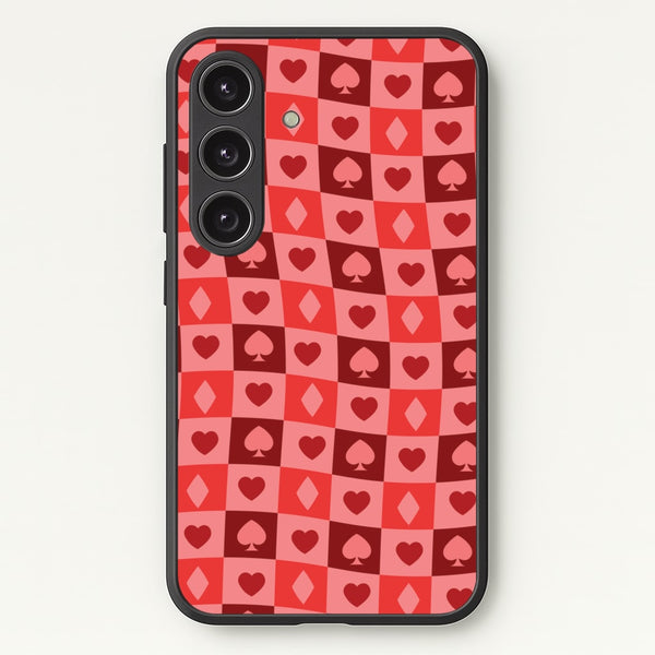 Card Suits Pattern Red  - Clean Girl Aesthetic Phone Case for Galaxy S24