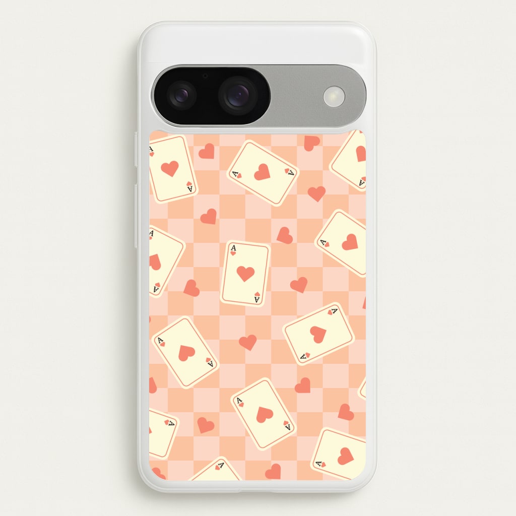 Cute Playing Cards And Hearts Pattern  - Clean Girl Aesthetic Phone Case for Google Pixel 9 / 9 Pro