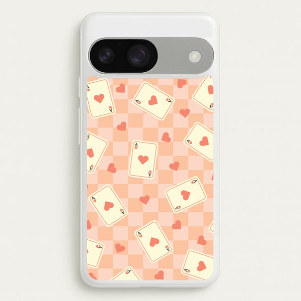 Cute Playing Cards And Hearts Pattern  - Clean Girl Aesthetic Phone Case for Google Pixel 9 / 9 Pro