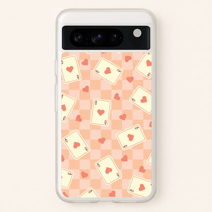 Cute Playing Cards And Hearts Pattern  - Clean Girl Aesthetic Phone Case for Google Pixel 8 Pro