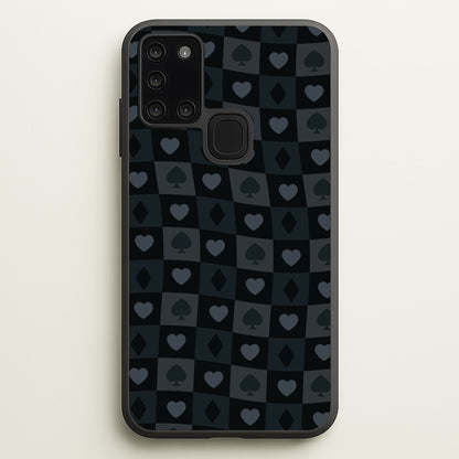 Card Suits Pattern Black  - Clean Girl Aesthetic Phone Case for Galaxy A21s