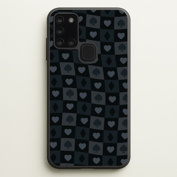 Card Suits Pattern Black  - Clean Girl Aesthetic Phone Case for Galaxy A21s
