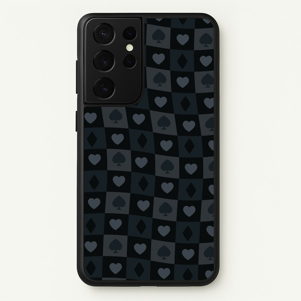 Card Suits Pattern Black  - Clean Girl Aesthetic Phone Case for Galaxy S21 Ultra