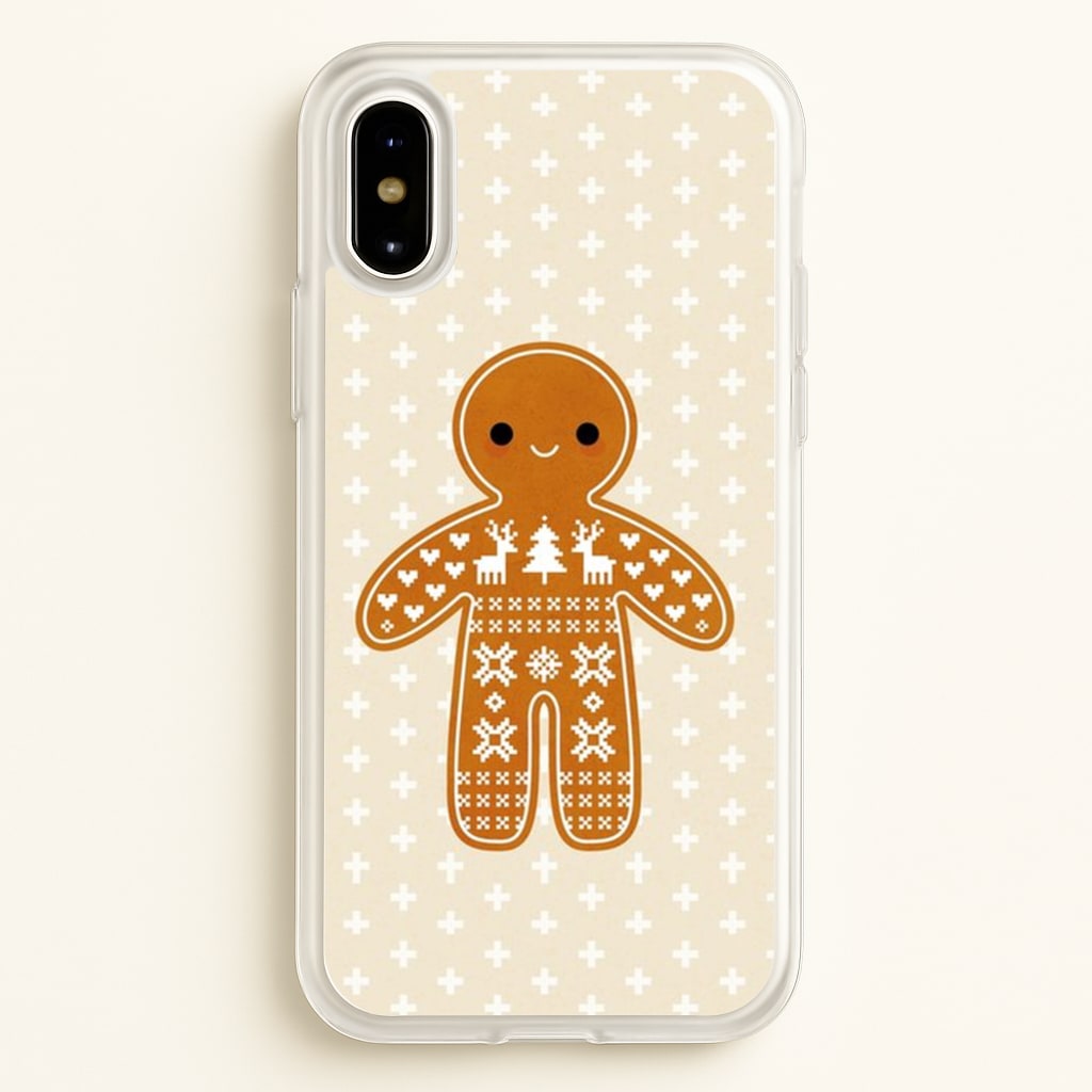 Christmas Jumper Pattern Gingerbread Man  - Christmas Phone Case for iPhone X / XS