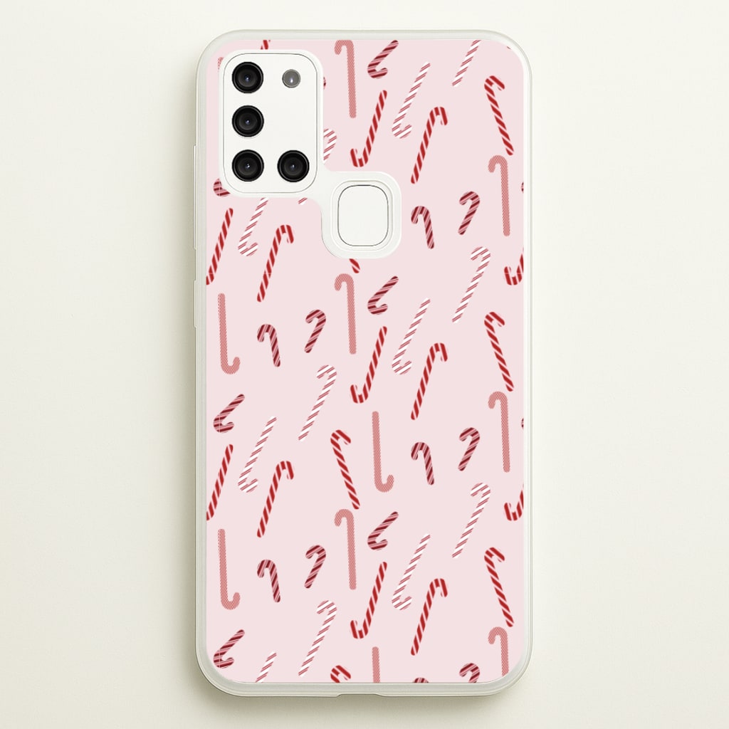 Pink Candycane Christmas Pattern  - Christmas Phone Case for Galaxy A21s