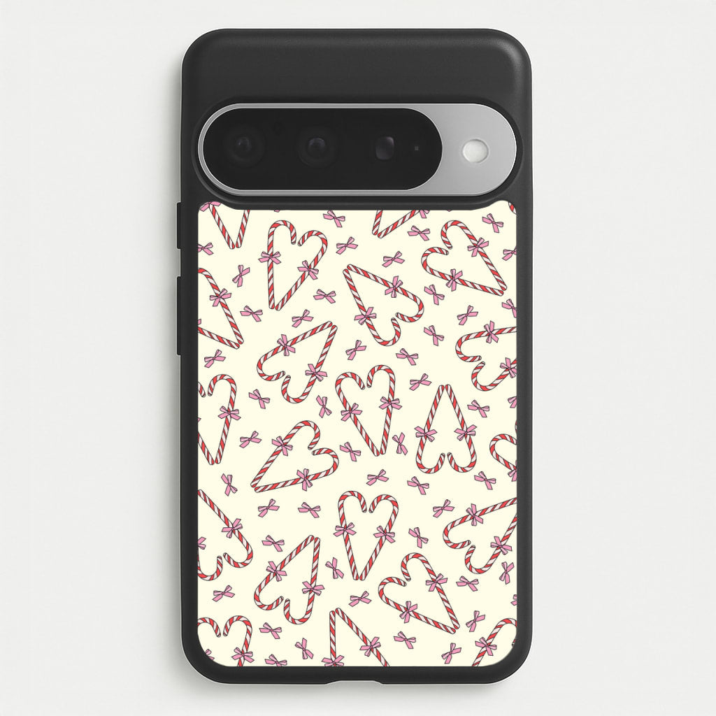Candy Cane Love Heart Pattern Phone Case for Google Pixel 10 Pro XL